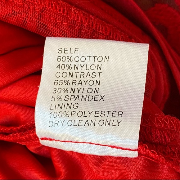 TADASHI SHOJI RED PLEATED BLOUSON WAIST SHEER EMBROIDERED LACE CAP SLEEVE DRESS - Picture 14 of 16